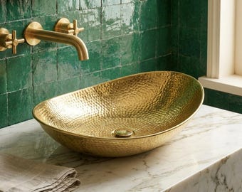 Handmade Moroccan Oval Brass Vessel Sink - Hand-Hammered Solid Brass Bathroom Basin by ARAFABRASS