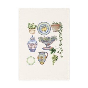 Pottery theme vintage Decor Tea Towel, Vintage Floral Towel, Kitchen Linen, Gift for Garden Lovers, Cottagecore Decor, Cooking Essentials