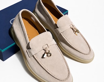 Beige Italienische Wildleder Loafers für Damen, Handgefertigte Summer Walk Loafers | Geschenk für Mama