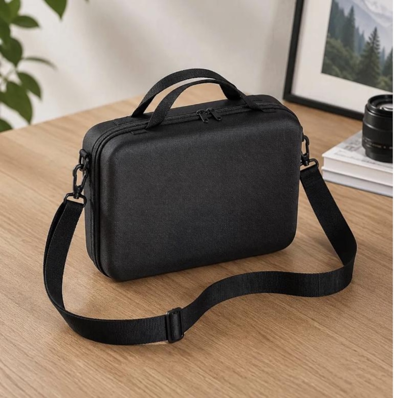 K&ouml;nnte beinhalten: Eine schwarze, rechteckige Tragetasche mit Griff und abnehmbarem Schultergurt. Die Tasche hat einen Rei&szlig;verschluss und besteht aus einem strukturierten Material. Der Gurt ist verstellbar und aus schwarzem Nylon.