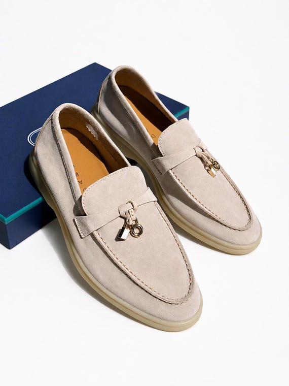 Beige Italian Suede Loafers for Women, Handcrafted Summer Walk Loafers | Gift For Mum