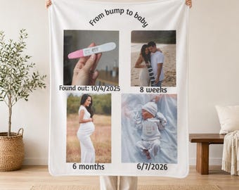 Manta personalizada para el embarazo, manta "De la barriga al bebé", manta personalizada para los hitos del bebé, regalo con fotos, recuerdo para la nueva mamá.