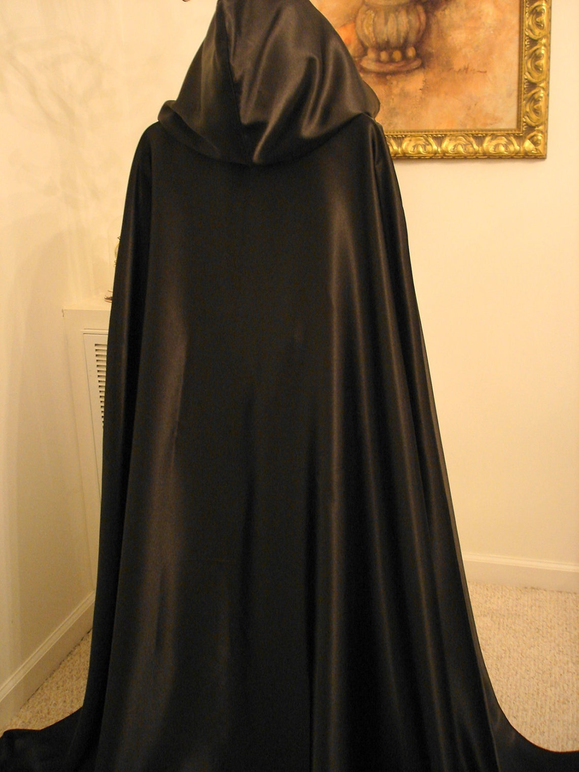 Black Satin Hooded Cape Cloak Long Adult M | Etsy
