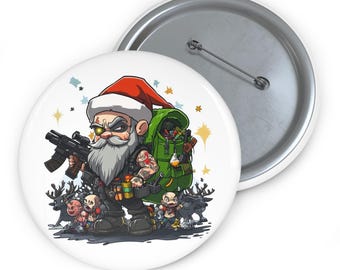 Gangster Santa Claus Holiday Pin Buttons, Festive, Funny Christmas Gifts, Backpack and Attire Pins