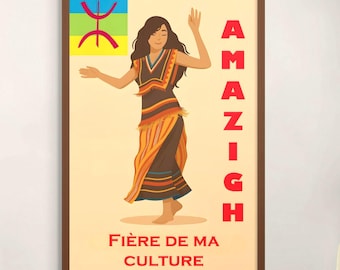 Poster - affiche- art mural - amazigh à télécharger, tableau amazigh, haute résolution d'image, art à imprimer- Poster femme qui danse