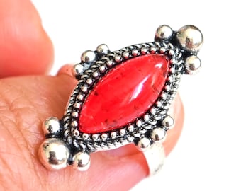 Bague en métal argenté émaillé kabyle- amazigh- berbère - Taille ajustable