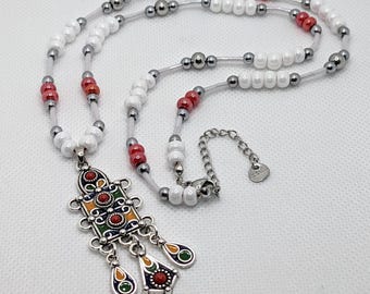 Collier amazigh fait main - perles de rocaille et perles de séparation en acier inoxydable - collier berbère femme -Collier KABYLE- ethnique