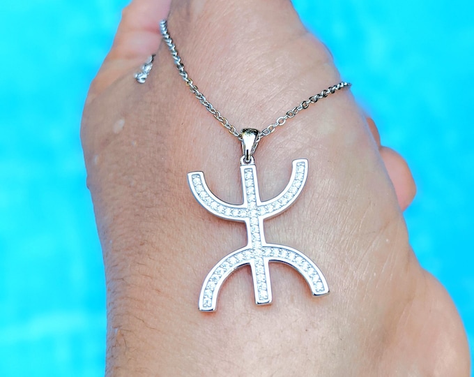 Collier homme - femme argent massif sterling 925- avec le signe ⵣ amazigh – collier berbère- collier ethnique - Grande qualité