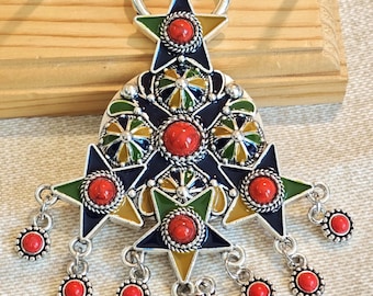 Magnifique broche amazigh berbère femme - berbère- ethnique- bijoux amazighs kabyle en métal émaillé.