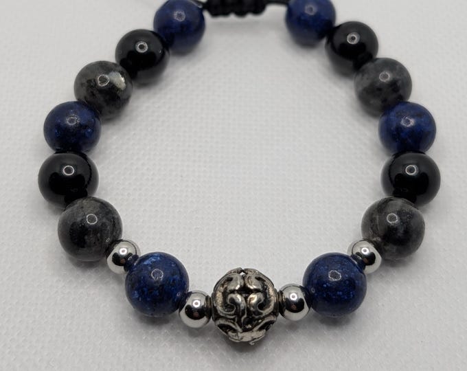 Bracelet Homme en Pierres Naturelles – Onyx, Lapis-Lazuli et Pierre Grise | Style Élégant & Ajustable