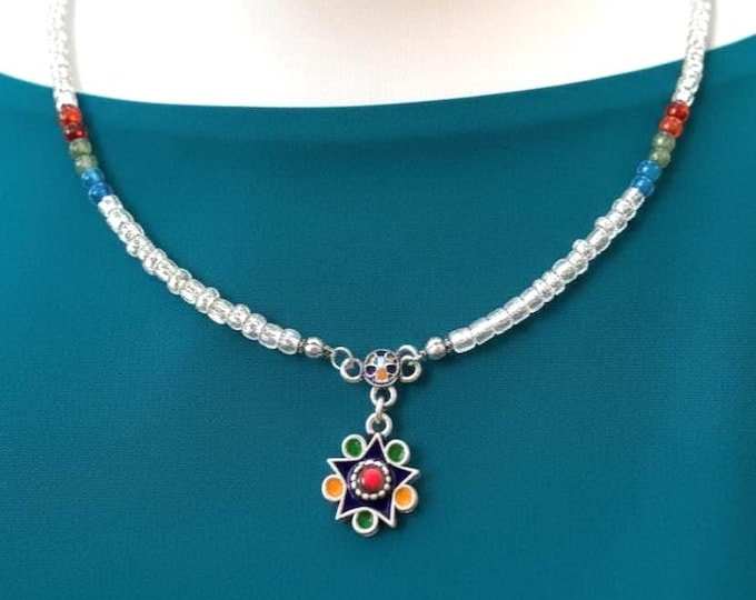 Collier amazigh perles de rocaille et pierre naturelles - collier berbère femme - Collier KABYLE– collier berbère- collier ethnique-