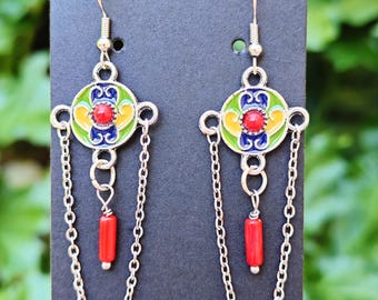 Magnifiques boucles d'oreilles kabyles métal argenté émaillé – amazigh, berbère -  bohèmes - ethnique- bijoux boho. Fait main