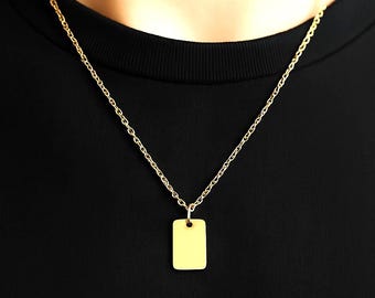 Collier Homme - femme plaqué or 14 carats - pendentif en acier inoxydable 316L plaqué or 14K - Design minimaliste et élégant