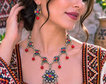 Collier kabyle femme- amazigh kabyle berbère en métal argenté–  ethnique