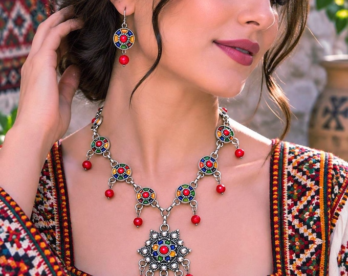 Collier kabyle femme- amazigh kabyle berbère en métal argenté–  ethnique