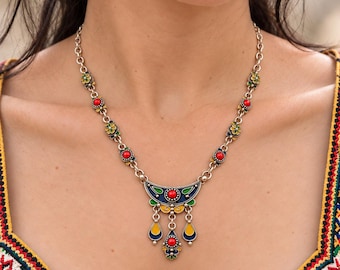 Collier kabyle femme- amazigh kabyle berbère en métal argenté–  ethnique