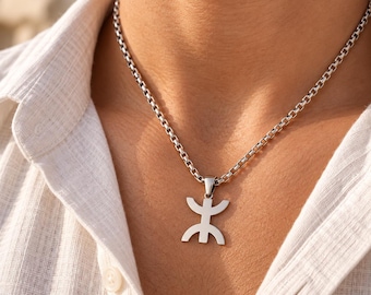 Collier homme avec le signe ⵣ amazigh – collier berbère- collier ethnique - Acier inoxydable avec magnifique chaîne