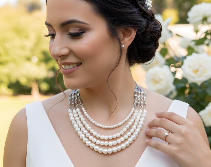 Collier Kabyle pour mariée Fait Main – Perles Fantaisie & détails Kabyles Émaillés en métal argenté émaillé de très bonne qualité