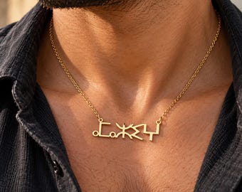 Collier amazigh homme en acier inoxydable, inscription tifinagh, chaîne fine 45 cm