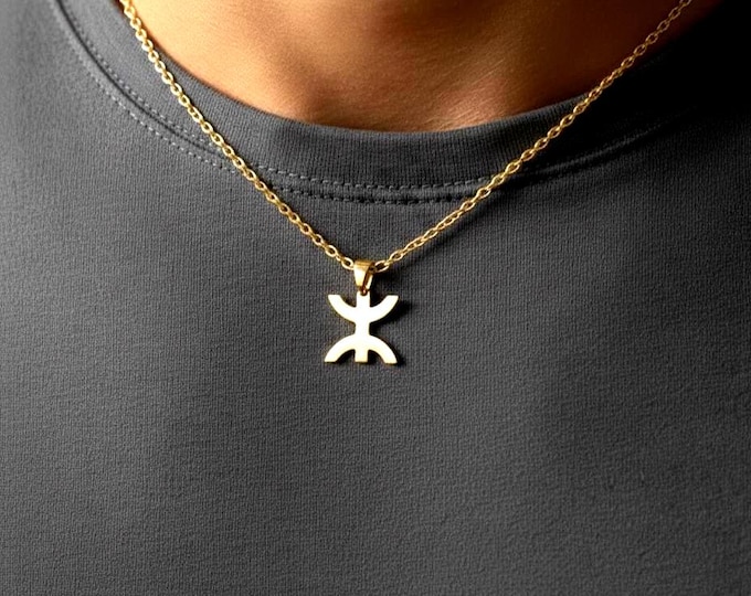 Collier homme - femme- avec le signe ⵣ amazigh – collier berbère- collier ethnique - Grande qualité acier inoxydable