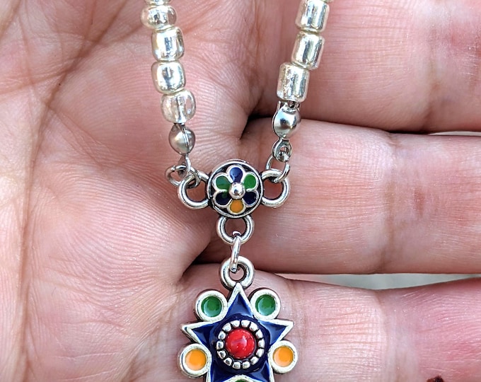 Collier amazigh perles de rocaille et pierre naturelles - collier berbère femme - Collier KABYLE– collier berbère- collier ethnique-
