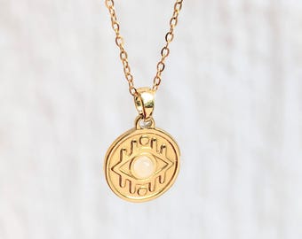 Collier femme acier inoxydable- avec le signe oeil protecteur – collier ethnique - Grande qualité acier inoxydable