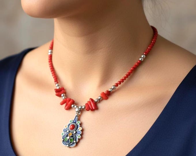 Collier amazigh acier inoxydable - collier berbère femme - Collier KABYLE– collier berbère- collier ethnique- bijoux amazighs. Fait main