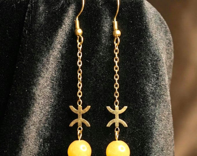 Boucles d'oreilles YAZ tifinagh acier inoxydable avec pierres naturelles– Adaptation moderne d'un bijou amazigh– berbère- ethnique- amazigh.
