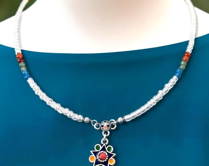 Collier amazigh perles de rocaille et pierre naturelles - collier berbère femme - Collier KABYLE– collier berbère- collier ethnique-