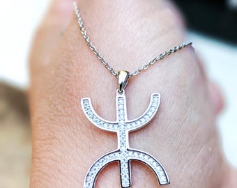 Collier homme - femme argent massif sterling 925- avec le signe ⵣ amazigh – collier berbère- collier ethnique - Grande qualité