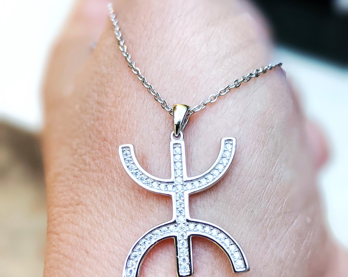 Collier homme - femme argent massif sterling 925- avec le signe ⵣ amazigh – collier berbère- collier ethnique - Grande qualité