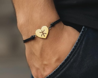 Bracelet cœur amazigh homme gravé Yaz ⵣ, acier inoxydable, chaîne réglable 20 + 5 cm