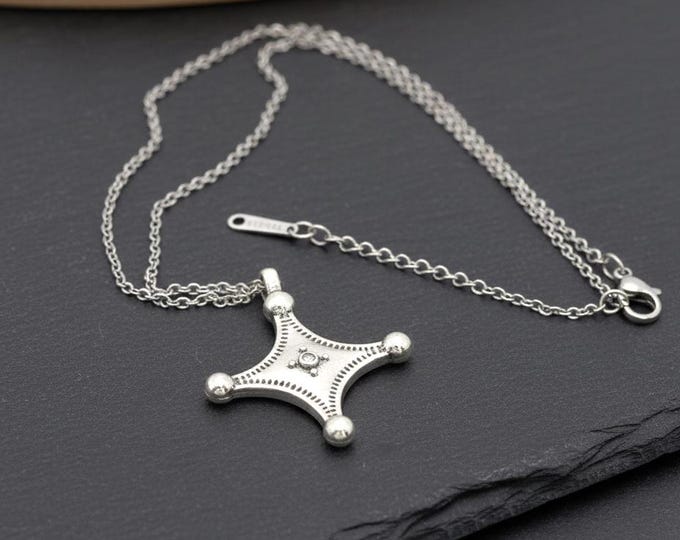 Collier amazigh berbère mixte avec pendentif argent 925- Collier  croix du sud Touareg– collier berbère- collier ethnique- bijoux amazighs