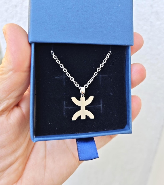 Magnifique collier acier inoxydable - avec le signe ⵣ amazigh – collier berbère- collier ethnique - Grande qualité acier inoxydable
