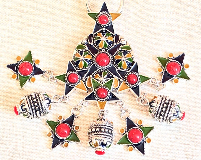 Magnifique broche amazigh berbère femme - berbère- ethnique- bijoux amazighs kabyle en métal émaillé.