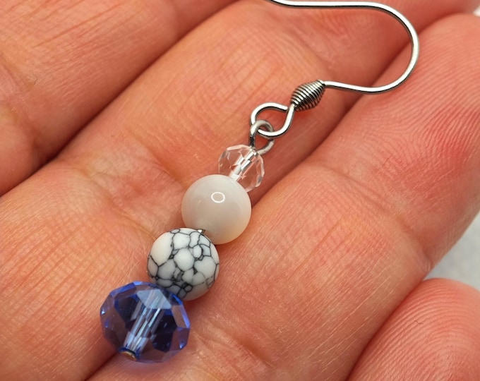 Boucles d'oreilles femme minimalistes en pierre naturelles semi-précieuses – boucles d'oreilles Océane - Fait main