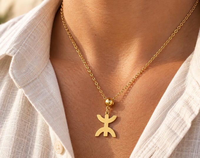 Collier homme - femme- avec le signe ⵣ amazigh – collier berbère- collier ethnique - Grande qualité acier inoxydable
