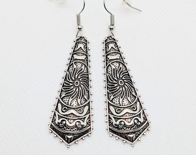 Boucles d'oreilles métal argenté inspiration bohème - argent ancien - boucles d'oreilles ethnique- bijoux boho
