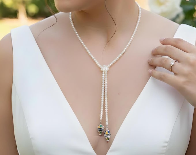 Collier femme kabyle de mariée perles de naturelles beiges- Collier avec deux pampilles kabyles pour une touche berbère amazigh.