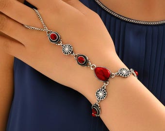 Bracelet kabyle en métal argenté – Magnifique bracelet métal argenté - Inspiration argent et corail rouge