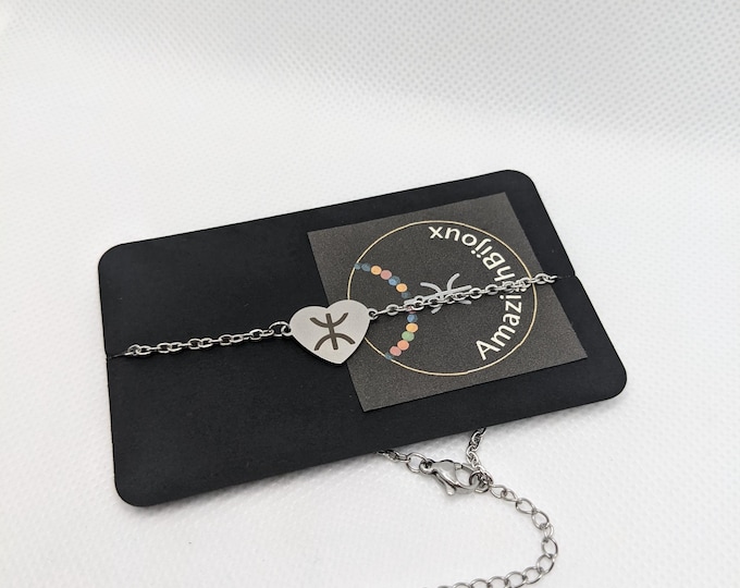 Bracelet amazigh coeur femme- avec le signe ⵣ amazigh – bracelet berbère- bracelet ethnique - Kabyle - acier inoxydable