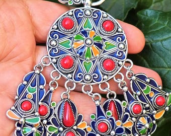 Magnifique broche amazigh berbère femme - berbère- ethnique- bijoux amazighs kabyle en métal émaillé.