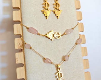 Eléments de parure femme- amazigh kabyle berbère minimaliste avec une chaîne acier inoxydable et pierres naturelles- parure amazigh - fibule