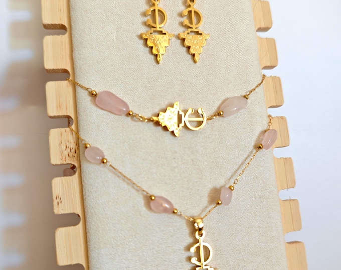 Eléments de parure femme- amazigh kabyle berbère minimaliste avec une chaîne acier inoxydable et pierres naturelles- parure amazigh - fibule