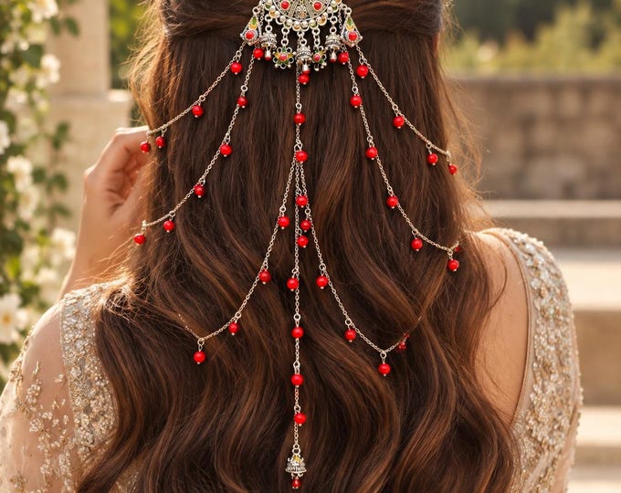 Bijou kabyle pour mariée fait main. Bijou de tête amazigh acier inoxydable - bijou berbère femme -  Fait main