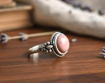 Bague en Argent Sterling 925 avec Pierre Naturelle de Rhodochrosite – Taille 9