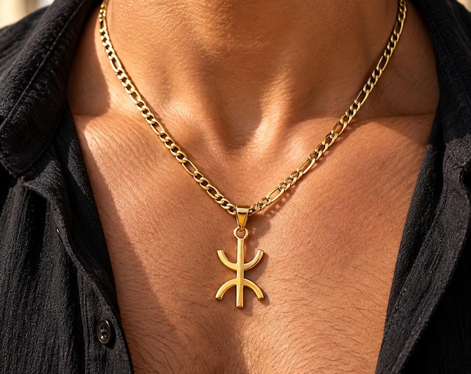 Collier homme - femme- avec le signe ⵣ amazigh – collier berbère- collier ethnique - Grande qualité acier inoxydable