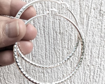 Boucles d'oreilles Argent 925 - créoles intemporelles 7cm.