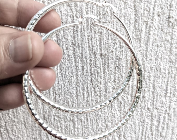 Boucles d'oreilles Argent 925 - créoles intemporelles 7cm.