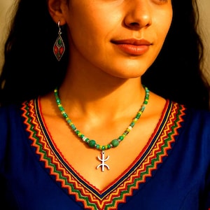 Amazigh women&#39;s necklace with natural beads - with the Amazigh ⵣ sign - Berber necklace - ethnic necklace - Handmade, unique jewelry